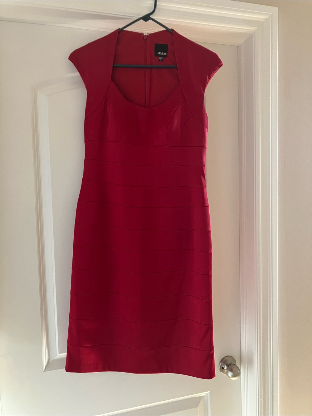 Milly Red Cap-Sleeve Midi Dress with Scoop Neck